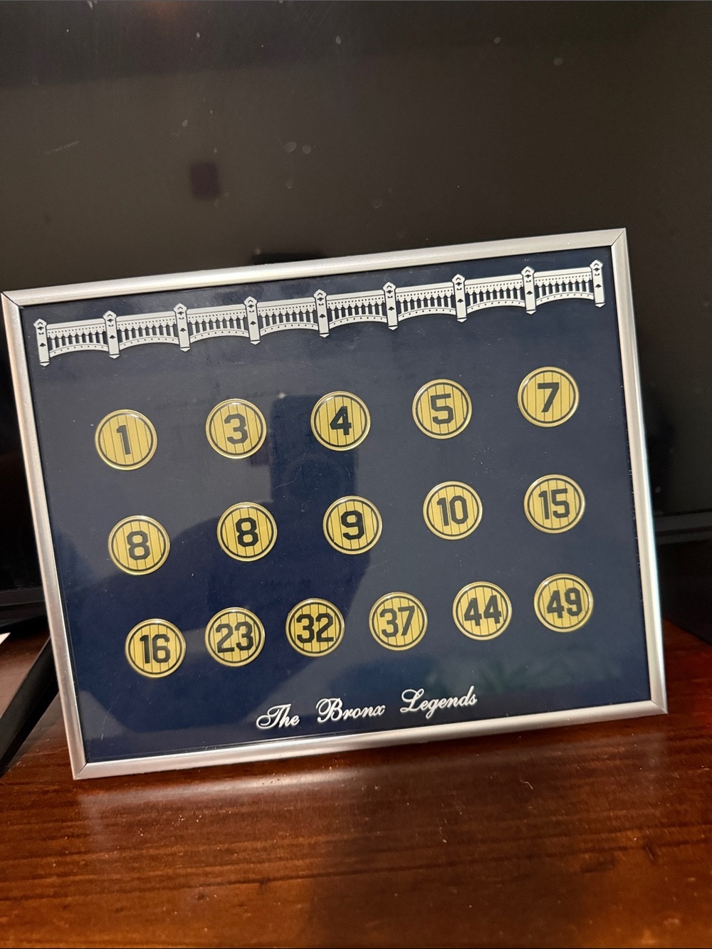 New York Yankees greats retired number pin set plus frame